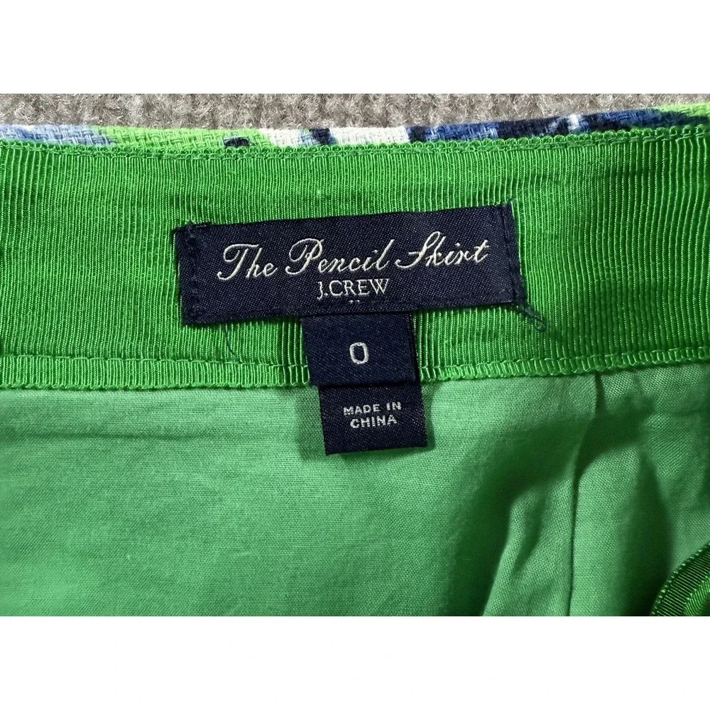 J.Crew The Pencil Skirt Womens Size 0 Green Blue Floral‎ Cotton Pencil Skirt